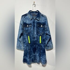 Thrill Women’s 80”s Style Denim Dress with Neon Accents Size XL
